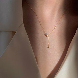 NEW Silver Gold Zircon Pearl Beads Tassel Necklace